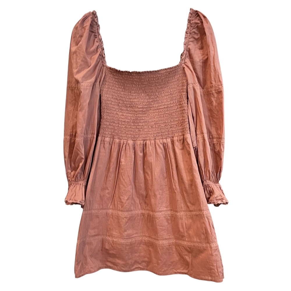 Reformation Dunes Dusty Rose Cotton Smocked Puff Sleeve Mini Dress Size 0